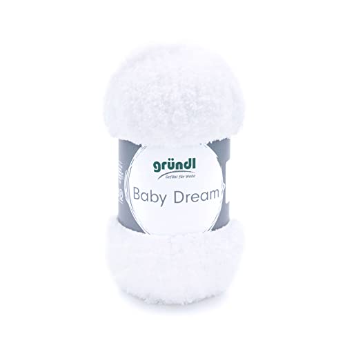 Gründl Wolle Baby Dream (kuscheliges Strick- & Häkelgarn aus 100 % Polyester, 50 g / 136 m, Nadelstärke: 5 - 6, 1 x 50 g), weiß von Gründl