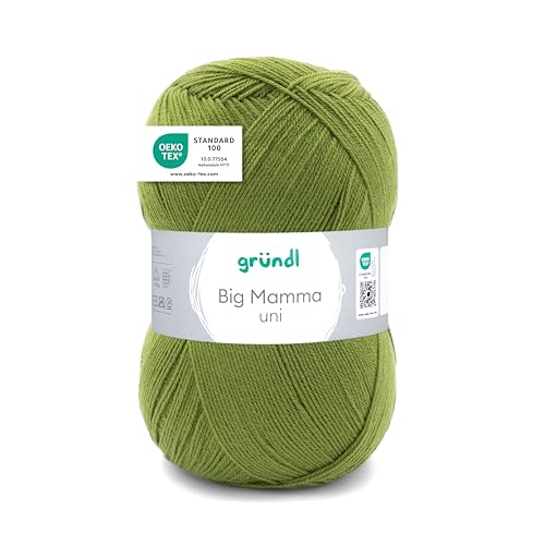 Gründl Wolle Big Mamma Uni - 1 Knäuel 400 g / 1040 m - Strickgarn - Häkelgarn - 100% Polyacryl - Weich & Pflegeleicht - Nadelstärke 3,5-4,5 - grasgrün von Gründl