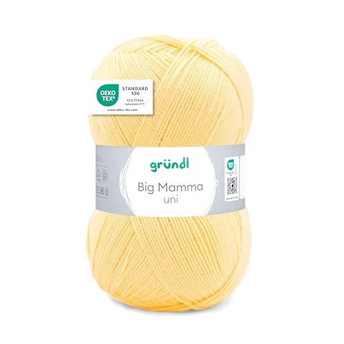 Gründl Wolle Big Mamma Uni - 1 Knäuel 400 g / 1040 m - Strickgarn - Häkelgarn - 100% Polyacryl - Weich & Pflegeleicht - Nadelstärke 3,5-4,5 - pastellgelb von Gründl