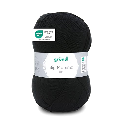 Gründl Wolle Big Mamma Uni - 1 Knäuel 400 g / 1040 m - Strickgarn - Häkelgarn - 100% Polyacryl - Weich & Pflegeleicht - Nadelstärke 3,5-4,5 - schwarz von Gründl