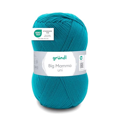 Gründl Wolle Big Mamma Uni - 1 Knäuel 400 g / 1040 m - Strickgarn - Häkelgarn - 100% Polyacryl - Weich & Pflegeleicht - Nadelstärke 3,5-4,5 - smaragd von Gründl