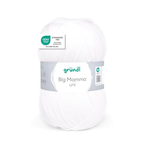 Gründl Wolle Big Mamma Uni - 1 Knäuel 400 g / 1040 m - Strickgarn - Häkelgarn - 100% Polyacryl - Weich & Pflegeleicht - Nadelstärke 3,5-4,5 - weiß von Gründl