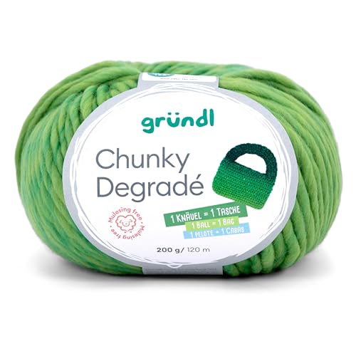 Gründl Wolle Chunky Degradé, dicke Häkelwolle, Strickgarn mit Farbverlauf grün, 200g 120m, 100% Wolle mulesingfrei, Nadelstärke 12mm (04) von Gründl