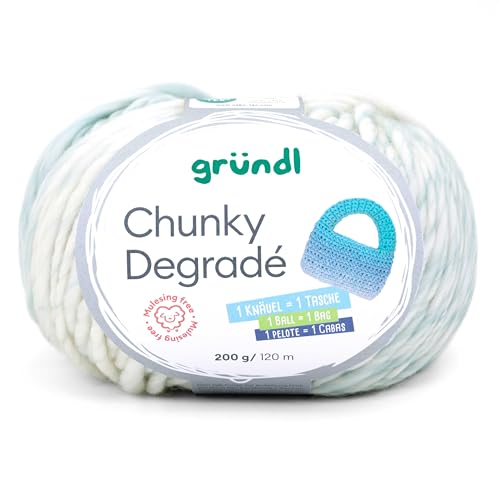 Gründl Wolle Chunky Degradé, dicke Häkelwolle, Strickgarn mit Farbverlauf weiß hellblau türkis, 200g 120m, 100% Wolle mulesingfrei, Nadelstärke 12mm (01) von Gründl