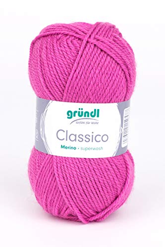 Gründl Wolle Classico, Merino superwash,50 gr. tolle Farben zum Stricken u. Häkeln, (09 fuchsia) von Gründl