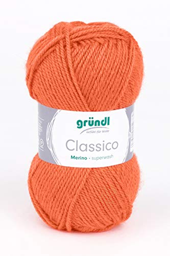 Gründl Wolle Classico, Merino superwash,50 gr. tolle Farben zum Stricken u. Häkeln, (16 orange) von Gründl