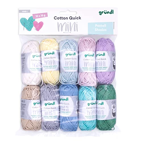 Gründl Wolle Cotton Quick Mini Shades of Pastell Set zum Stricken und Häkeln 10 x 15 g, 100% Baumwolle, 15 g / 37 m, Pastellfarben von Gründl