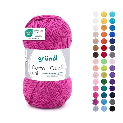 Gründl Wolle Cotton Quick uni Garn zum Stricken & Häkeln aus 100 % Baumwolle, 1 Knäuel 50 g / 125 m, Häkelgarn/ Strickgarn , Orchidee von Gründl