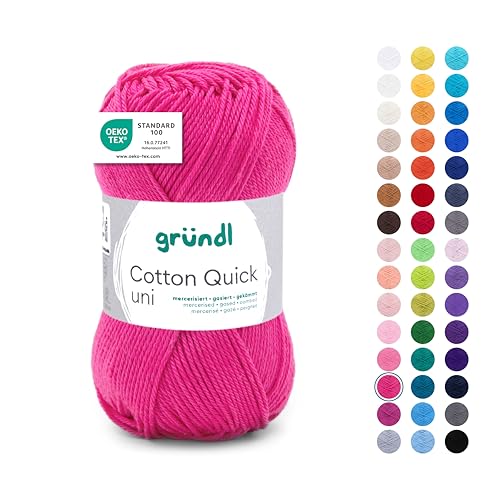 Gründl Wolle Cotton Quick uni Garn zum Stricken & Häkeln aus 100 % Baumwolle, 1 Knäuel 50 g / 125 m, Häkelgarn/ Strickgarn , Pink von Gründl