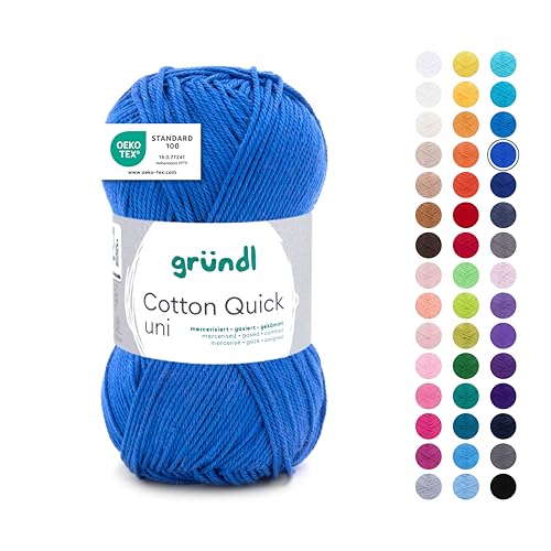 Gründl Wolle Cotton Quick uni Garn zum Stricken & Häkeln aus 100 % Baumwolle, 1 Knäuel 50 g / 125 m, Häkelgarn/ Strickgarn , Royalblau von Gründl