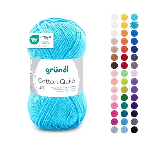 Gründl Wolle Cotton Quick uni Garn zum Stricken & Häkeln aus 100 % Baumwolle, 1 Knäuel 50 g / 125 m, Häkelgarn/ Strickgarn , Wasserblau von Gründl