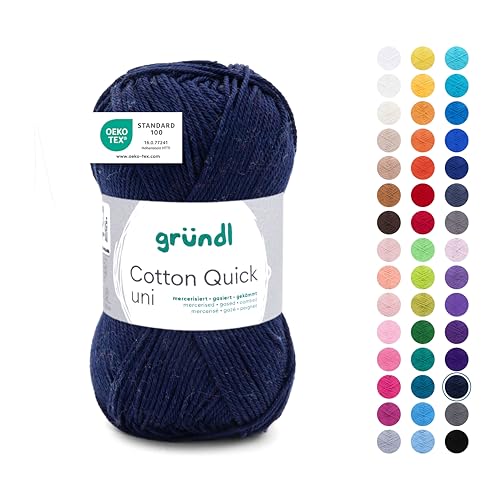 Gründl Wolle Cotton Quick uni Garn zum Stricken & Häkeln aus 100% Baumwolle, 1 Knäuel 50 g / 125 m, Häkelgarn/Strickgarn, Dunkelblau von Gründl