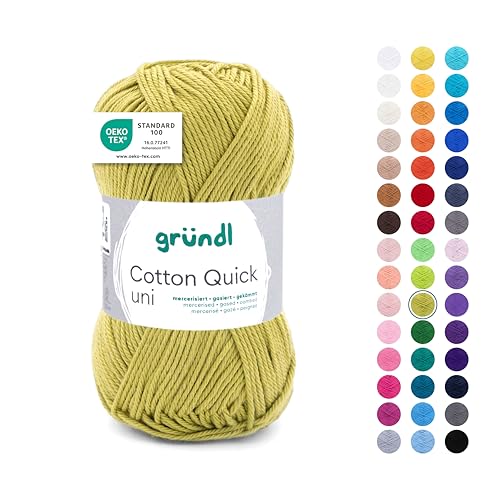 Gründl Wolle Cotton Quick uni Garn zum Stricken & Häkeln aus 100% Baumwolle, 1 Knäuel 50 g / 125 m, Häkelgarn/Strickgarn, Hellolive von Gründl