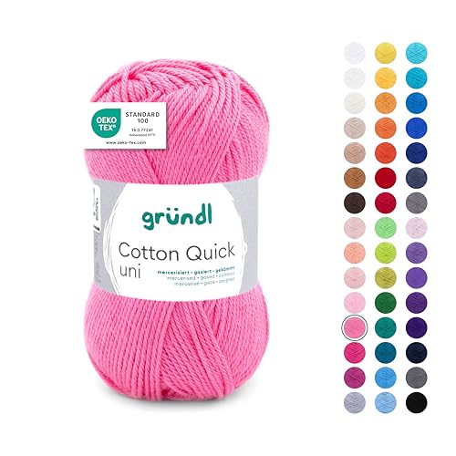 Gründl Wolle Cotton Quick uni Garn zum Stricken & Häkeln aus 100% Baumwolle, 1 Knäuel 50 g / 125 m, Häkelgarn/Strickgarn, Himbeere von Gründl