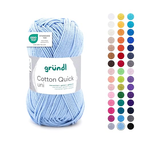 Gründl Wolle Cotton Quick uni Garn zum Stricken & Häkeln aus 100% Baumwolle, 1 Knäuel 50 g / 125 m, Häkelgarn/Strickgarn, Himmelblau von Gründl