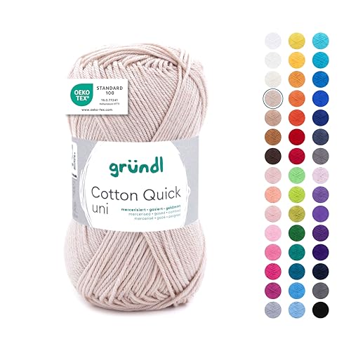 Gründl Wolle Cotton Quick uni Garn zum Stricken & Häkeln aus 100% Baumwolle, 1 Knäuel 50 g / 125 m, Häkelgarn/Strickgarn, Sand von Gründl