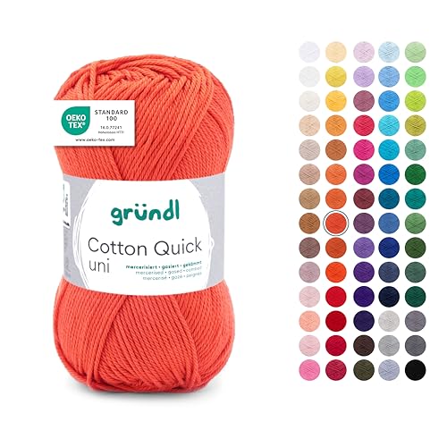 Gründl Wolle Cotton Quick uni - dünne Wolle zum Häkeln - Strickgarn - Häkelgarn - Glänzend und hautfreundlich - 100 % Baumwolle - 1 Knäuel 50 g / 125 m - Nadelstärke 3 - 4 - Orange Gründl Wolle Cotton Quick uni - dünne Wolle zum Häkeln - Strickgarn - Häkelgarn - Glänzend und hautfreundlich - 100 % Baumwolle - 1 Knäuel 50 g / 125 m - Nadelstärke 3 - 4 - Orange von Gründl
