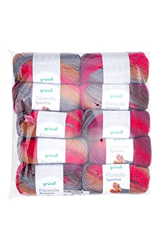 Gründl Wolle Filzwolle Spectra, (OEKO-TEX zertifiziert, 100% Schurwolle zum Filzen, 100 g / 100 m, 10 Knäuel á 100 g), cabernet multicolor von Gründl