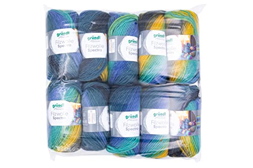 Gründl Wolle Filzwolle Spectra, (OEKO-TEX zertifiziert, 100% Schurwolle zum Filzen, 100 g / 100 m, 10 Knäuel á 100 g), dark sky multicolor von Gründl