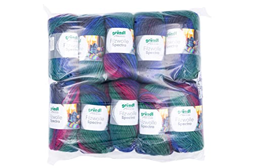 Gründl Wolle Filzwolle Spectra, (OEKO-TEX zertifiziert, 100% Schurwolle zum Filzen, 100 g / 100 m, 10 Knäuel á 100 g), mystery multicolor von Gründl