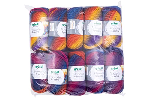 Gründl Wolle Filzwolle Spectra, (OEKO-TEX zertifiziert, 100% Schurwolle zum Filzen, 100 g / 100 m, 10 Knäuel á 100 g), wild berry multicolor von Gründl