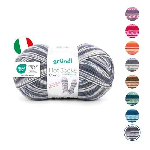 Gründl Wolle Hot Socks Como, Sockenwolle/Sockengarn 4-fach 1 Knäuel 100 g / 420 m (75% Schurwolle (superwash), 25% Polyamid), anthrazit-hellgrau-blaugrau-weiß von Gründl