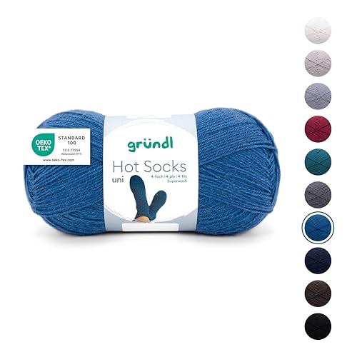 Gründl Wolle Hot Socks uni 100, Sockenwolle/Sockengarn 4-fach 1 Knäuel 100 g / 420 m (75% Schurwolle (superwash), 25% Polyamid), enzianblau von Gründl