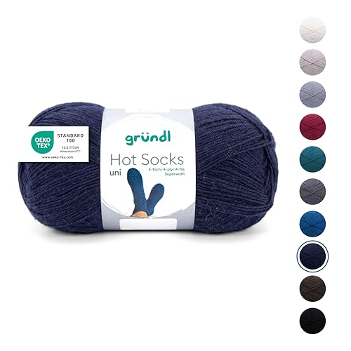 Gründl Wolle Hot Socks uni 100, Sockenwolle/Sockengarn 4-fach 1 Knäuel 100 g / 420 m (75% Schurwolle (superwash), 25% Polyamid), marine von Gründl