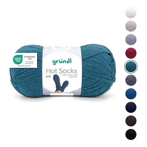 Gründl Wolle Hot Socks uni 100, Sockenwolle/Sockengarn 4-fach 1 Knäuel 100 g / 420 m (75% Schurwolle (superwash), 25% Polyamid), petrol von Gründl