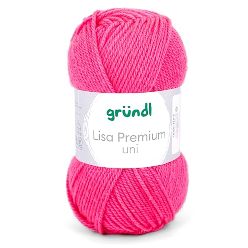 Gründl Wolle Lisa Premium uni, Garn zum Stricken und Häkeln aus 100% Polaycryl, 50 g / 133 m, 5 x 50 g Knäuel, Strickset, Neon-Pink-Orange-Gelb-Grün von Gründl