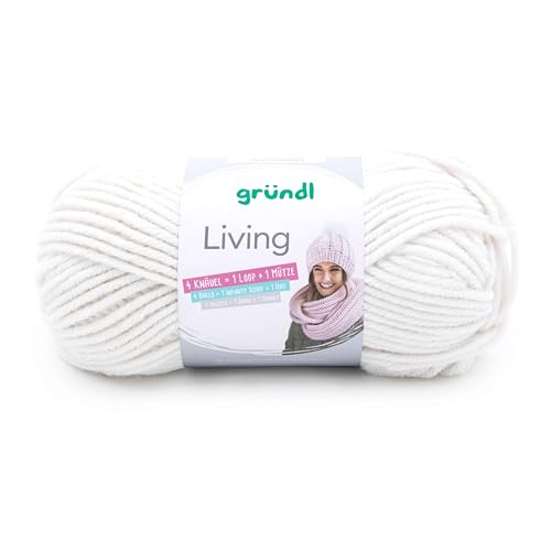 Gründl Wolle Living (Strick- und Häkelgarn, waschbares Garn aus 80% Polyacryl und 20% Polyamid, 100 g / 100 m, Nadelstärke: 8-9, 1 x 100 g), Creme von Gründl