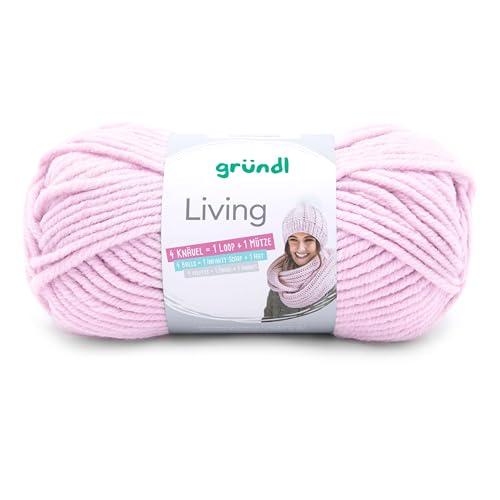 Gründl Wolle Living (Strick- und Häkelgarn, waschbares Garn aus 80% Polyacryl und 20% Polyamid, 100 g / 100 m, Nadelstärke: 8-9, 1 x 100 g), Rose von Gründl