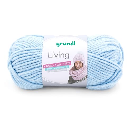 Gründl Wolle Living (Strick- und Häkelgarn, waschbares Garn aus 80% Polyacryl und 20% Polyamid, 100 g / 100 m, Nadelstärke: 8-9, 1 x 100 g), Blau von Gründl