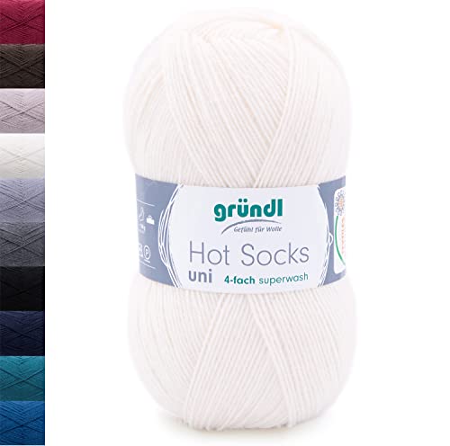 Sockenwolle 4fädig uni 100g Gründl Hot Socks 4-fädig weiß einfarbig | 75% Wolle, 25% Polyamid | Strumpfwolle Sockengarn (4ply, 4fach) Wolle für Socken stricken (86 - weiß) von Gründl