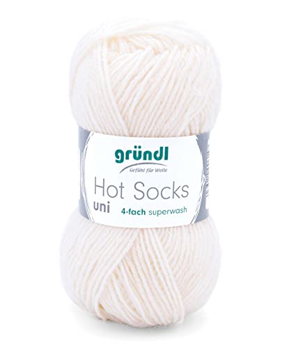 Sockenwolle 4fädig uni 50g | Gründl Hot Socks 4-fädig einfarbig wollweiß creme natur | Strumpfwolle Sockengarn (4ply, 4fach) | 75% Wolle, 25% Polyamid | Socken stricken und häkeln (01 - creme) von Gründl