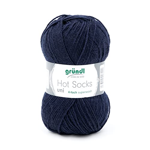 Sockenwolle 4fädig uni blau 50g | Gründl Hot Socks 4-fädig einfarbig dunkel blau | Strumpfwolle Sockengarn (4ply, 4fach) | 75% Wolle, 25% Polyamid | Socken stricken und häkeln (15 - marine) von Gründl