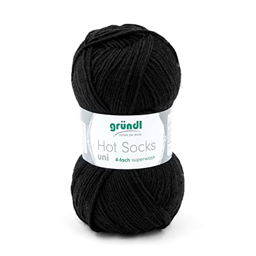 Sockenwolle 4fädig uni schwarz 50g | Gründl Hot Socks 4-fädig einfarbig | Strumpfwolle Sockengarn (4ply, 4fach) | 75% Wolle 25% Polyamid | Socken stricken und häkeln (18 - schwarz) von Gründl