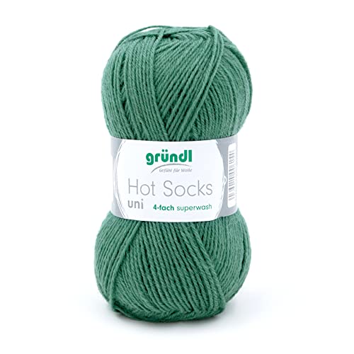 Sockenwolle 4fädig uni grün 50g | Gründl Hot Socks 4-fädig einfarbig | Strumpfwolle Sockengarn (4ply, 4fach) | 75% Wolle 25% Polyamid | Socken stricken und häkeln (22 - tannengrün) von Gründl