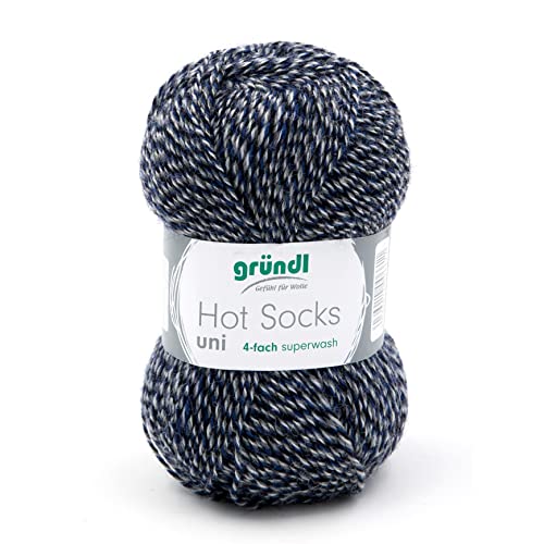 Sockenwolle 4fädig uni 50g | Gründl Hot Socks 4-fädig einfarbig | Strumpfwolle Sockengarn (4ply, 4fach) Wolle für Socken stricken und häkeln (27 - marine-grau mouliné) von Gründl