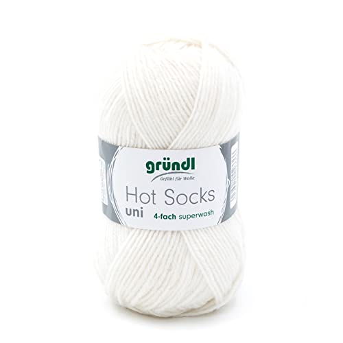 Sockenwolle 4fädig uni 50g | Gründl Hot Socks 4-fädig einfarbig | Strumpfwolle Sockengarn (4ply, 4fach) | 75% Wolle, 25% Polyamid | Socken stricken und häkeln (29 - weiß) von Gründl