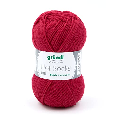 Sockenwolle 4fädig uni rot 50g | Gründl Hot Socks 4-fädig einfarbig | Strumpfwolle Sockengarn (4ply, 4fach) | 75% Wolle 25% Polyamid | Socken stricken und häkeln (34 - karminrot) von Gründl