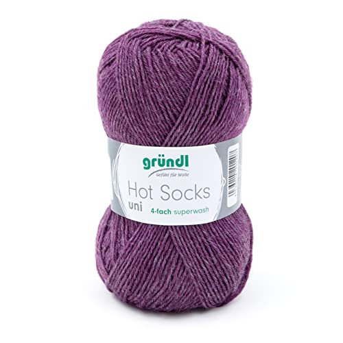 Sockenwolle 4fädig uni 50g | Gründl Hot Socks 4-fädig einfarbig lila violett | Strumpfwolle Sockengarn (4ply, 4fach) | 75% Wolle, 25% Polyamid | Socken stricken und häkeln (60 - hyazinth meliert) von Gründl