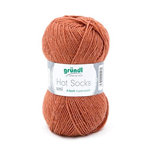 Sockenwolle 4fädig uni 50g | Gründl Hot Socks 4-fädig einfarbig | Strumpfwolle Sockengarn (4ply, 4fach) | 75% Wolle 25% Polyamid | Socken stricken und häkeln (64 - kupfer meliert) von Gründl