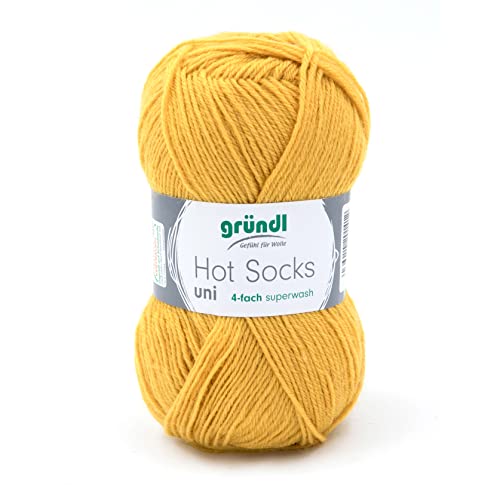 Sockenwolle 4fädig uni gelb 50g | Gründl Hot Socks 4-fädig einfarbig | Strumpfwolle Sockengarn (4ply, 4fach) | 75% Wolle 25% Polyamid | für Socken stricken und häkeln (69 - curry) von Gründl