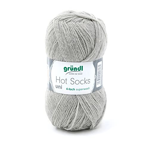 Sockenwolle 4fädig uni 50g | Gründl Hot Socks 4-fädig einfarbig grau | Strumpfwolle Sockengarn (4ply, 4fach) | 75% Wolle 25% Polyamid | Socken stricken und häkeln (02 - kieselgrau) von Gründl