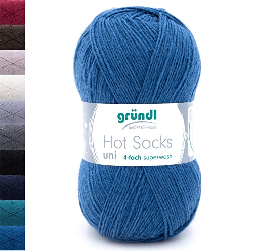 Sockenwolle 4fädig uni blau | 100g Gründl Hot Socks 4-fädig einfarbig | 75% Wolle, 25% Polyamid | Strumpfwolle Sockengarn (4ply, 4fach) Wolle für Socken stricken (87 - enzian) von Gründl