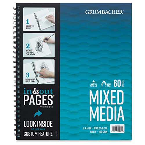 Grumbacher 27,9 x 35,6 cm Mixed Media Papierblock mit In- und Out-Seiten, 160 g/m², seitliche Drahtbindung, 60 weiße Blatt/Block, je 1 Stück von Grumbacher