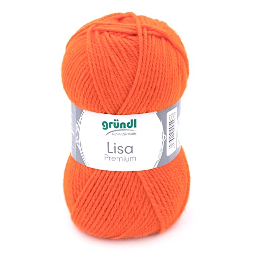 Gründl Wolle Lisa Premium Uni Strick-& Häkelgarn, 100% Polyacryl, Orange, 1 x 50g, 50 von Gründl