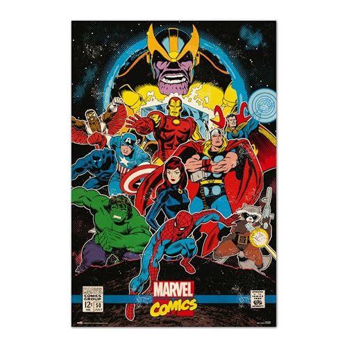 Grupo Erik Editores Marvel Poster - Poster Marvel - Infinity Retro Poster - Kunstdruck - Deko Wohnzimmer oder Deko Schlafzimmer - Größe : 61 x 91, 5 cm - Marvel Fanartikel - Offizielle Lizenz von Grupo Erik