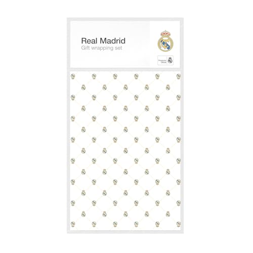 Grupo Erik Geschenkpapier Set - Real Madrid 2 Geschenkpapierbögen, Papierband, Aufkleber - Geburtstag Geschenkpapier, Real Madrid Geschenke, Fußball Geschenkpapier, Fußball Geschenkpapier von Grupo Erik